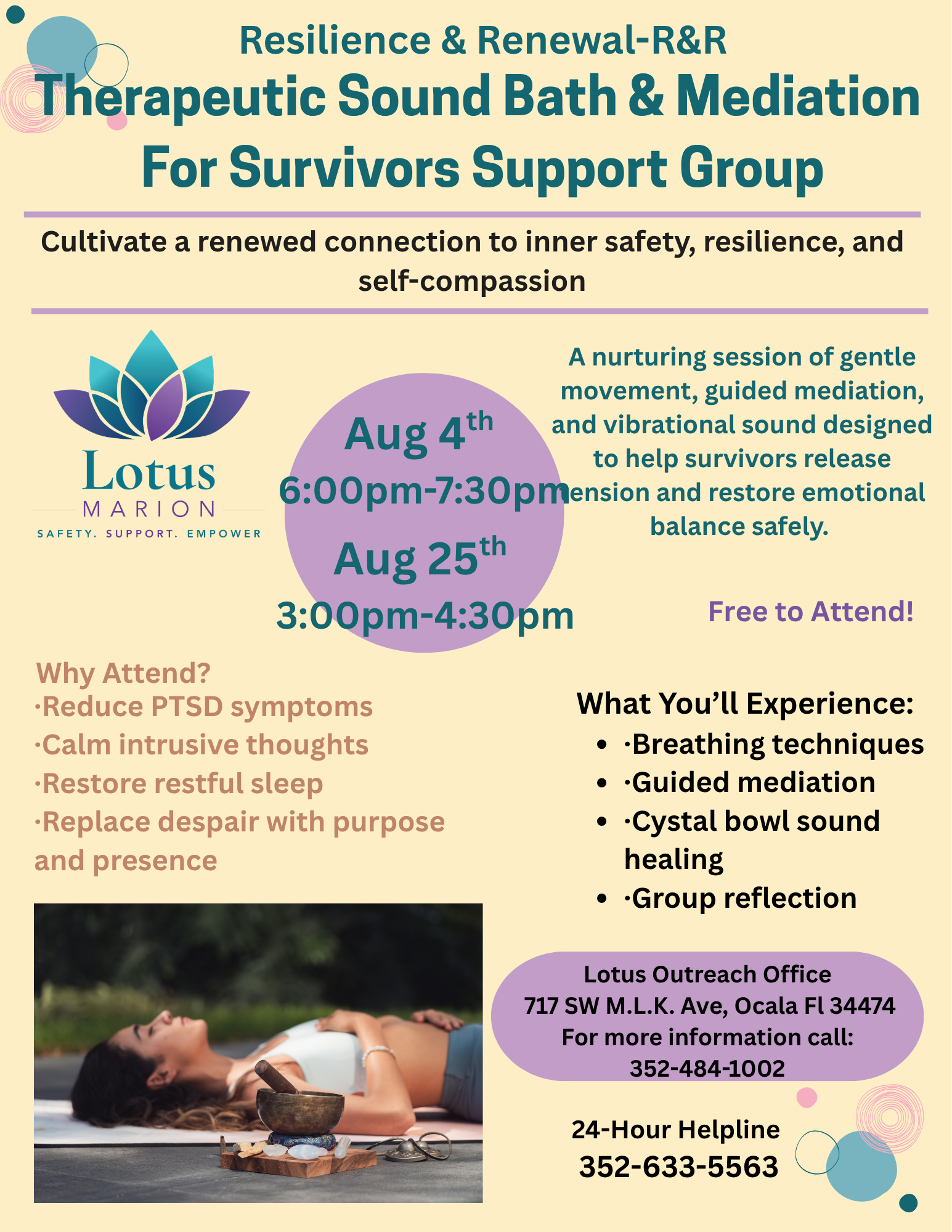 Therapeutic Sound Bath & Meditation For Survivors Support Group